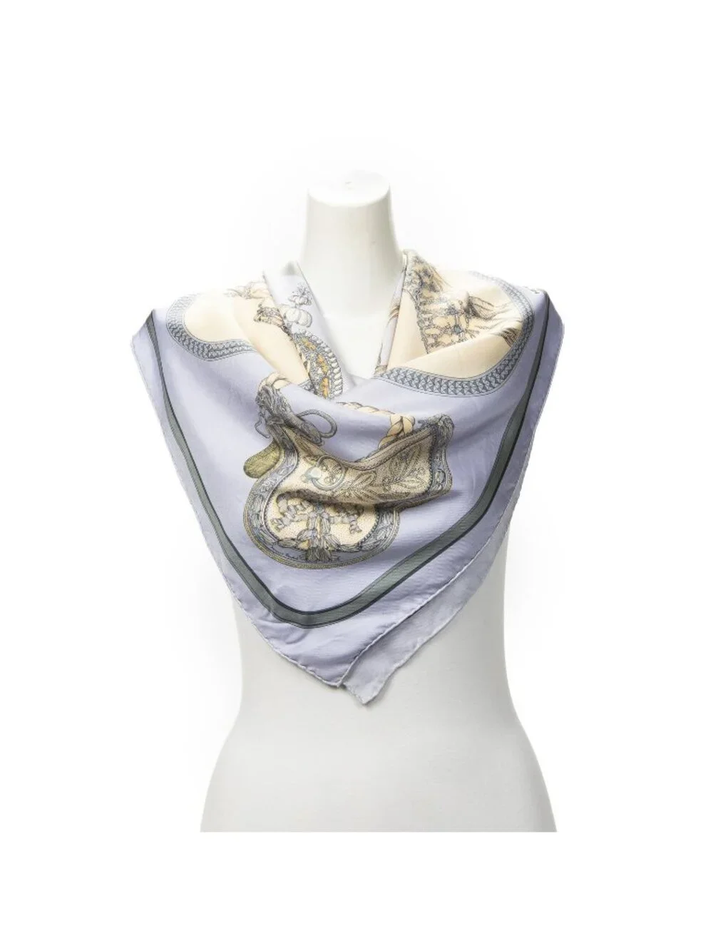 Hermes Scarf Light Blue Beige Silk